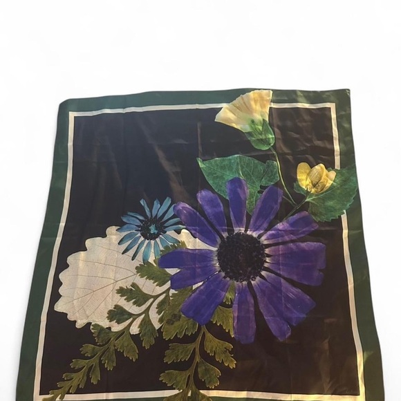 Echo Design 100% Silk Botanic Scarf with Purple and Green Accents - Picture 2 of 4